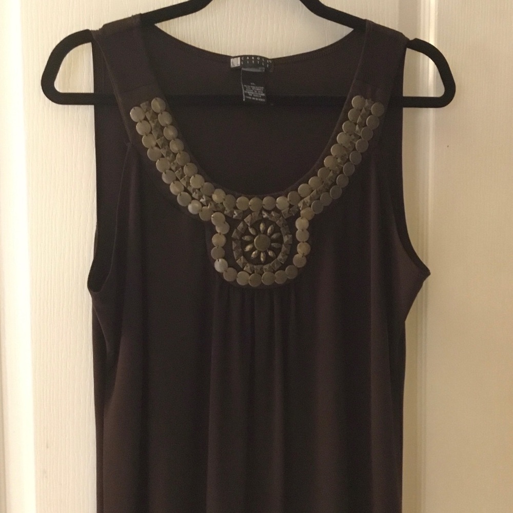 Carole Little Brown Tank Top with Gold Accents